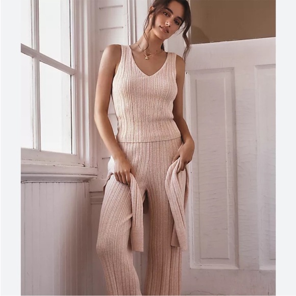 NWT Eberjey Infinite V-Neck Ribbed Sweater Tank Peach Parfait Size XL Reg. $98 - Picture 2 of 10